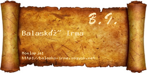 Balaskó Irma névjegykártya